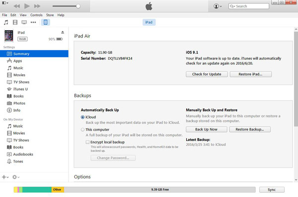 Restore iPad with iTunes